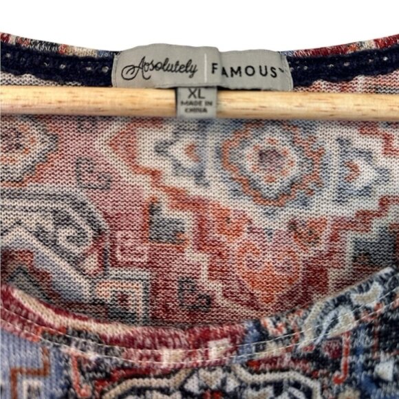 Women's XL Red Blue Stretch Relaxed Casual 3/4 Sleeve Pullover Blouse Top - Picture 4 of 4